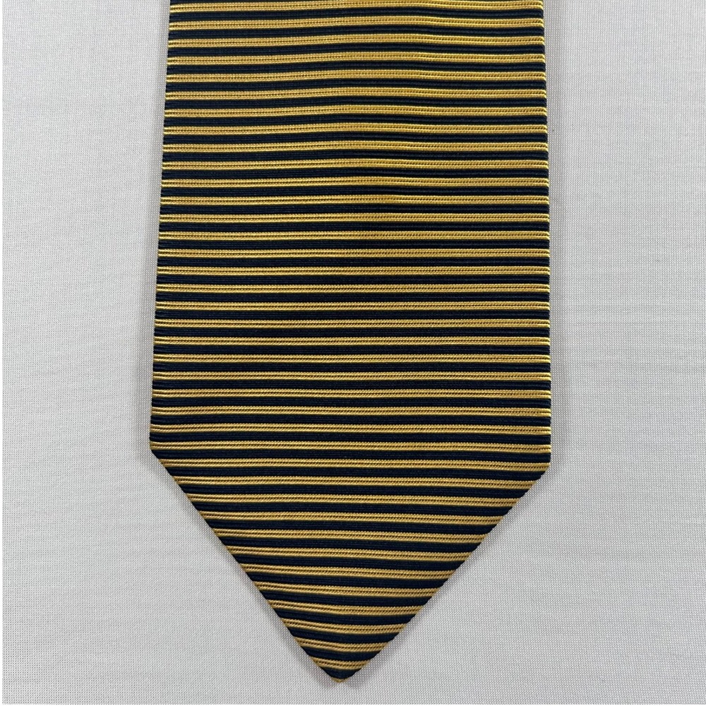 J.Crew Necktie Mens Navy Gold Striped 100% Silk Made in USA Classic Professional